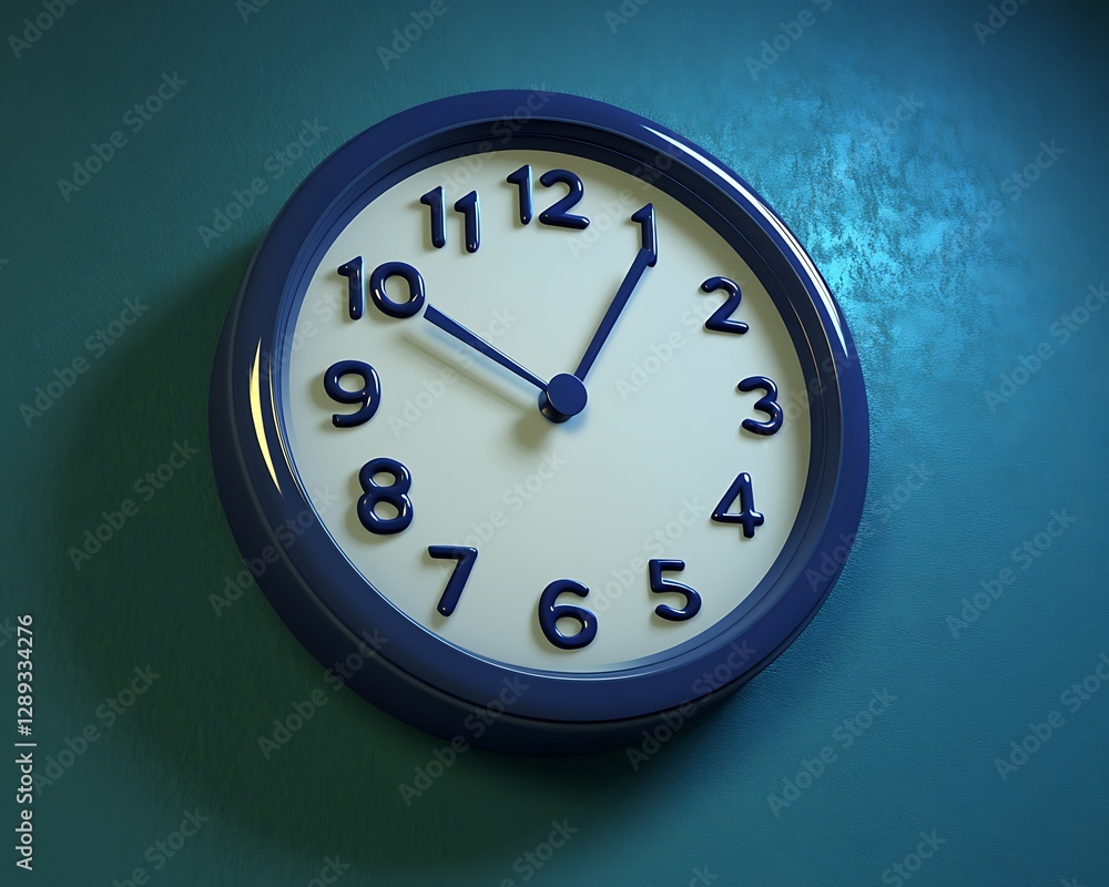 Blue wall clock shows time in dark room for deadline Blue wall clock shows time in dark room for deadline