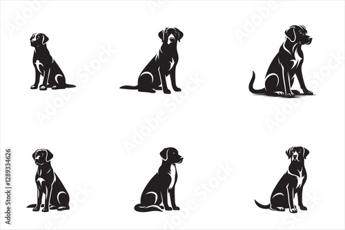 A silhouette of a sitting Labrador Retriever.