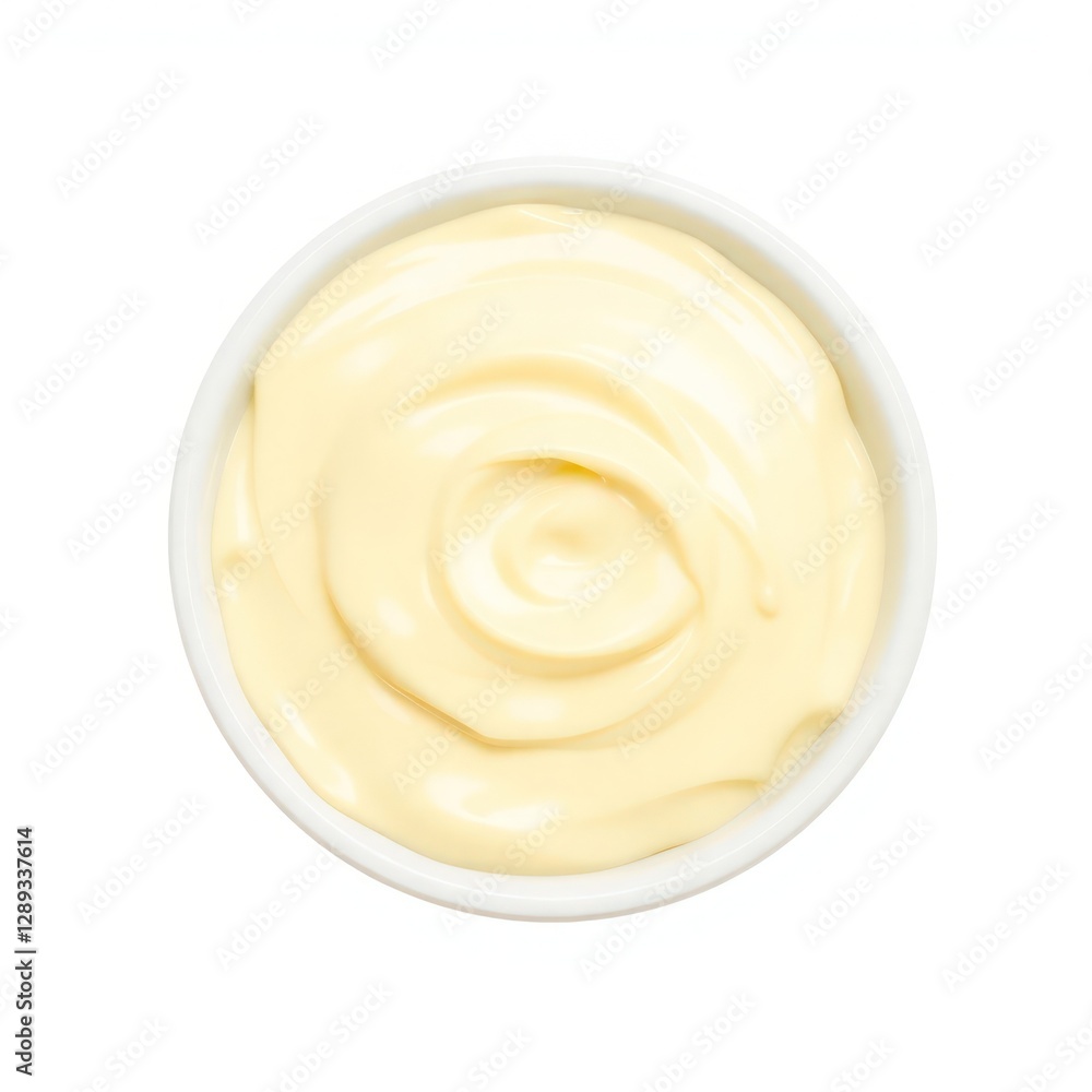 Close-up view of smooth, creamy mayonnaise in a white bowl. Ideal for food styling, condiment presentations, or culinary designs. Perfect Any Project. Close-up view of smooth, creamy mayonnaise in a white bowl. Ideal for food styling, condiment presentations, or culinary designs. Perfect Any Project.