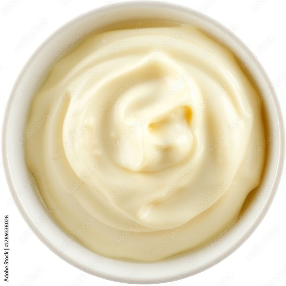 Close-up view of smooth, creamy mayonnaise in a white bowl. Ideal for food styling, condiment presentations, or culinary designs. Perfect Any Project. Close-up view of smooth, creamy mayonnaise in a white bowl. Ideal for food styling, condiment presentations, or culinary designs. Perfect Any Project.
