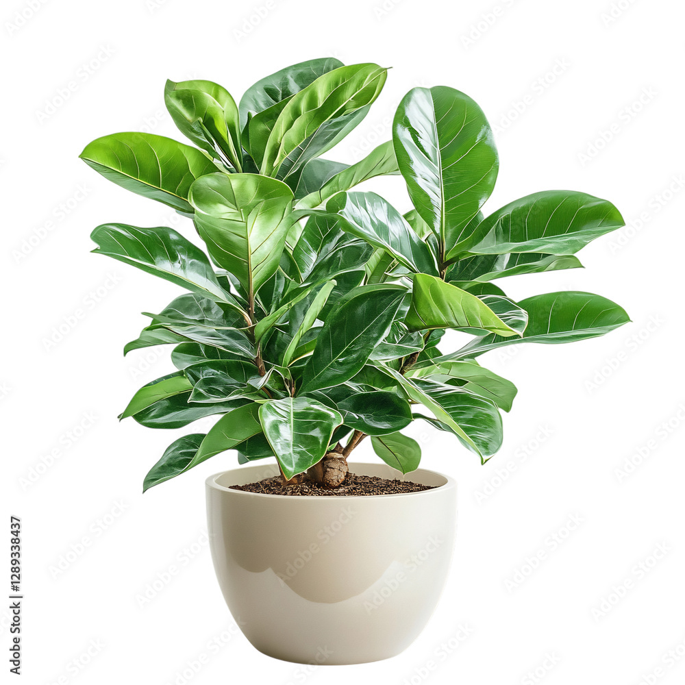 A Lush Potted Ficus Plant with Large Shiny Green Leaves Isolated on Transparent Background A Lush Potted Ficus Plant with Large Shiny Green Leaves Isolated on Transparent Background