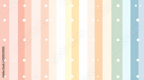 Pastel rainbow stripes with white polka dots.