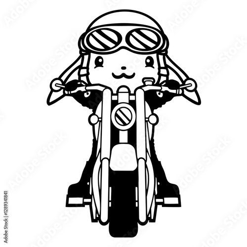 Rabbit Motorcycle Riding Biker Rider Scooter Moped Design Lover Art Vector Illustration Card T-Shirt Poster Sticker Graphic Print Decorative Drawing Isolated Logo Decoration Symbol Creative Cool Style