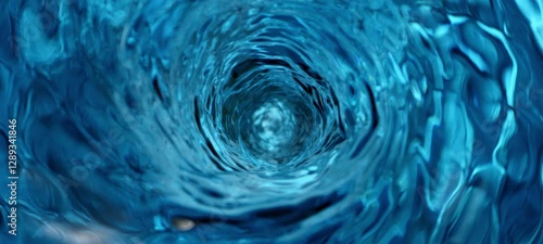 Top view slow-motion shot of purified water pouring down with bubbles. Macro shot with high speed camera