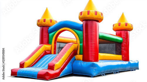 Wallpaper Mural Vibrant Multicolored Inflatable Bouncy Castle on white background for Kids' Entertainment Torontodigital.ca