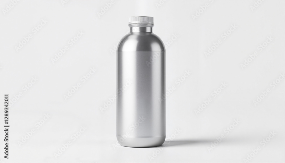 Aluminum bottle mockup against plain white background, professional presentation Aluminum bottle mockup against plain white background, professional presentation