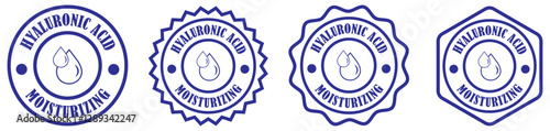 Hyaluronic acid icon of hydrate or hydration water drop for cosmetics on white background. Hyaluronic moisture drop icon badge. Official product stamp for skincare. Moisture care seal for cosmetics 
