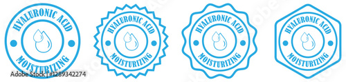 Hyaluronic acid. Vector signs for beauty and cosmetic product packaging label on white background. Hyaluronic acid moisturizing design. Skincare product badge with water drop. Vector illustration