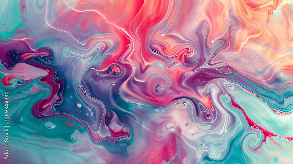 Fototapeta premium A vibrant abstract gradient showcasing flowing ribbons in bright hues of teal, coral, and golden yellow.