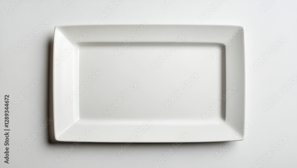 Fototapeta premium Empty White Rectangular Plate on Plain Background Perfect for Displaying Food, Ingredients, or Culinary Creations in Stock Photography