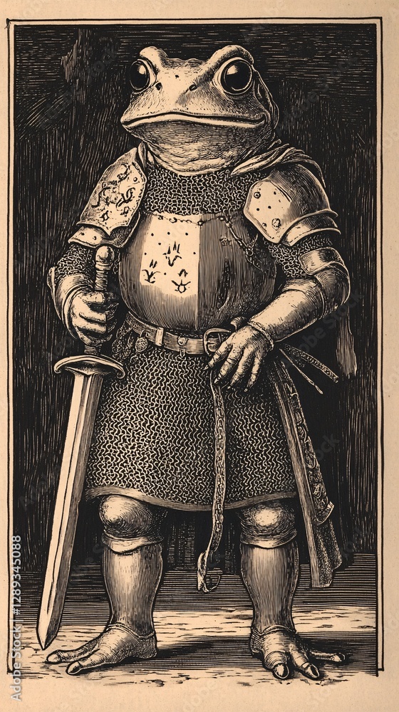 Fototapeta premium Detailed Illustration of Toad Knight Holding Battle Mace in Medieval Style