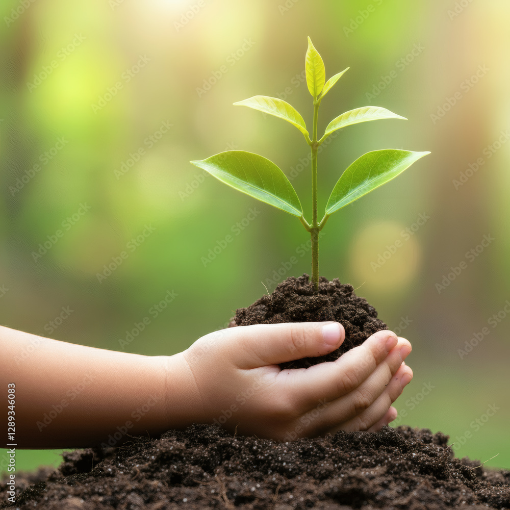 A young hand carefully planting a small green sapling in rich soil symbolizing growth sustainability and environmental awareness A young hand carefully planting a small green sapling in rich soil symbolizing growth sustainability and environmental awareness