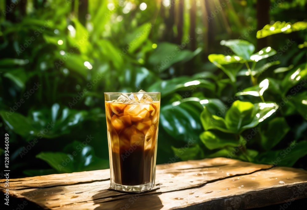 chill iced coffee experience surrounded lush greenery calm natural beauty, cold, brew, refreshing, beverage, outdoor, refreshment, summer, drink, nature chill iced coffee experience surrounded lush greenery calm natural beauty, cold, brew, refreshing, beverage, outdoor, refreshment, summer, drink, nature
