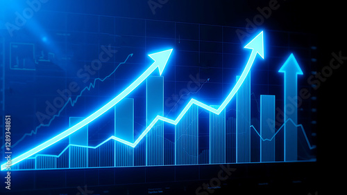 Glowing blue stock market chart with rising financial trends, business growth, investment success, futuristic economic analytics.