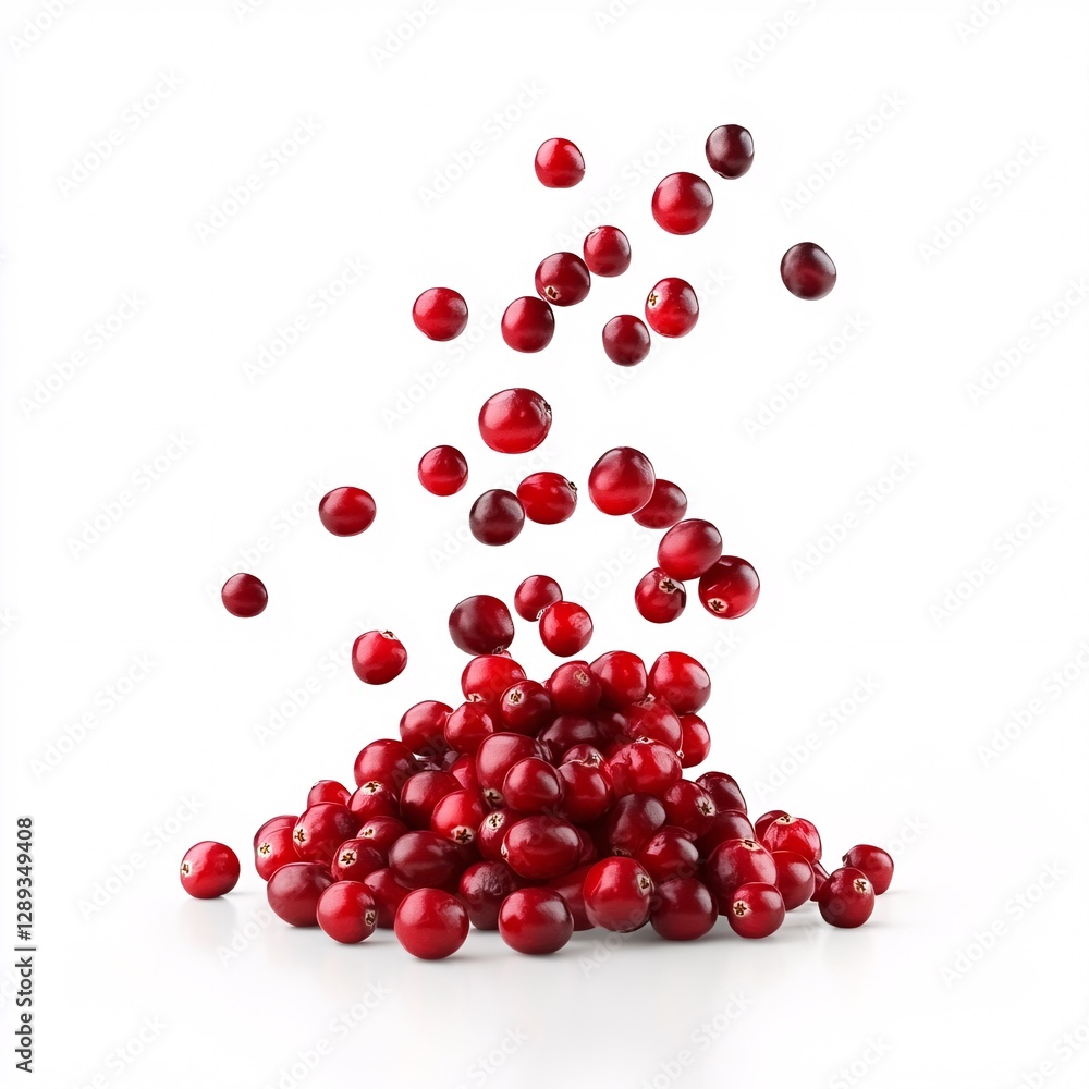 Bountiful Cranberry Cascade on Pristine White Surface Bountiful Cranberry Cascade on Pristine White Surface