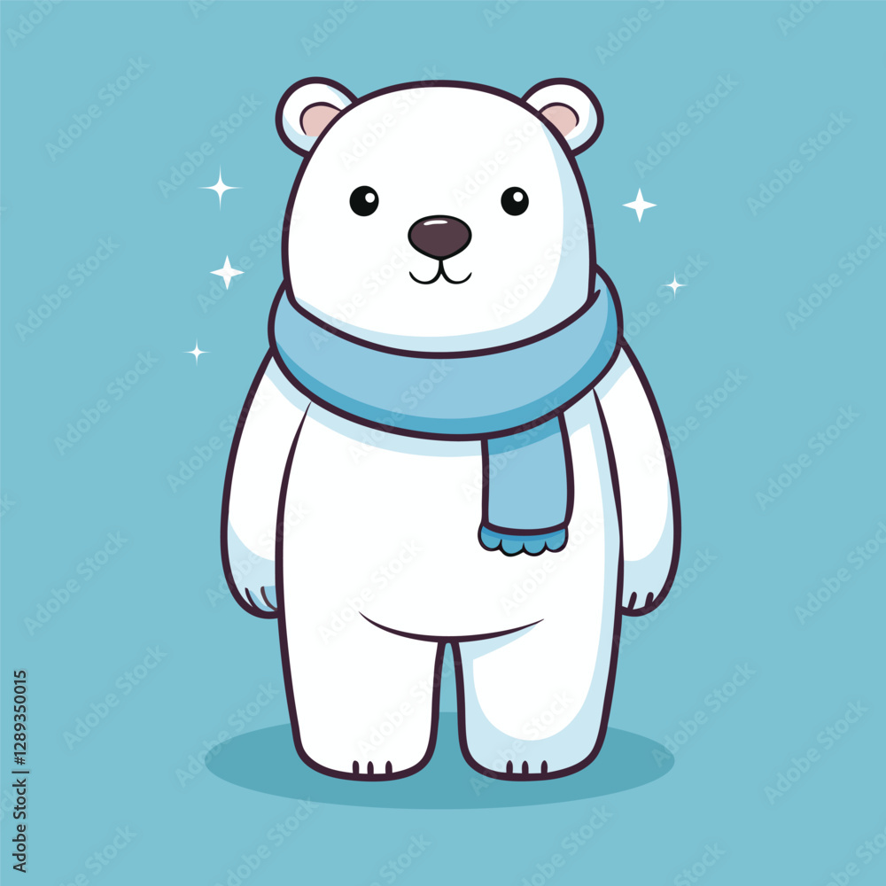 Fototapeta premium Polar Bear Wearing Scarf Cartoon Art Illustration Vector Design