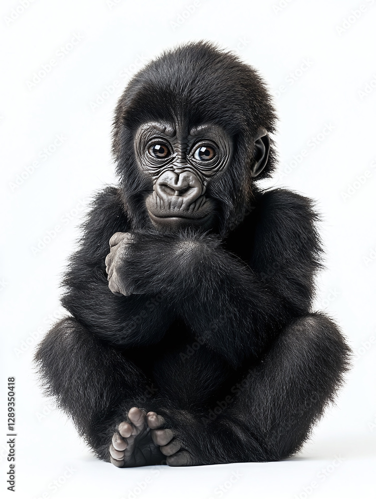 Sitting cute baby gorilla ape isolated on a white background , animal. Sitting cute baby gorilla ape isolated on a white background , animal.