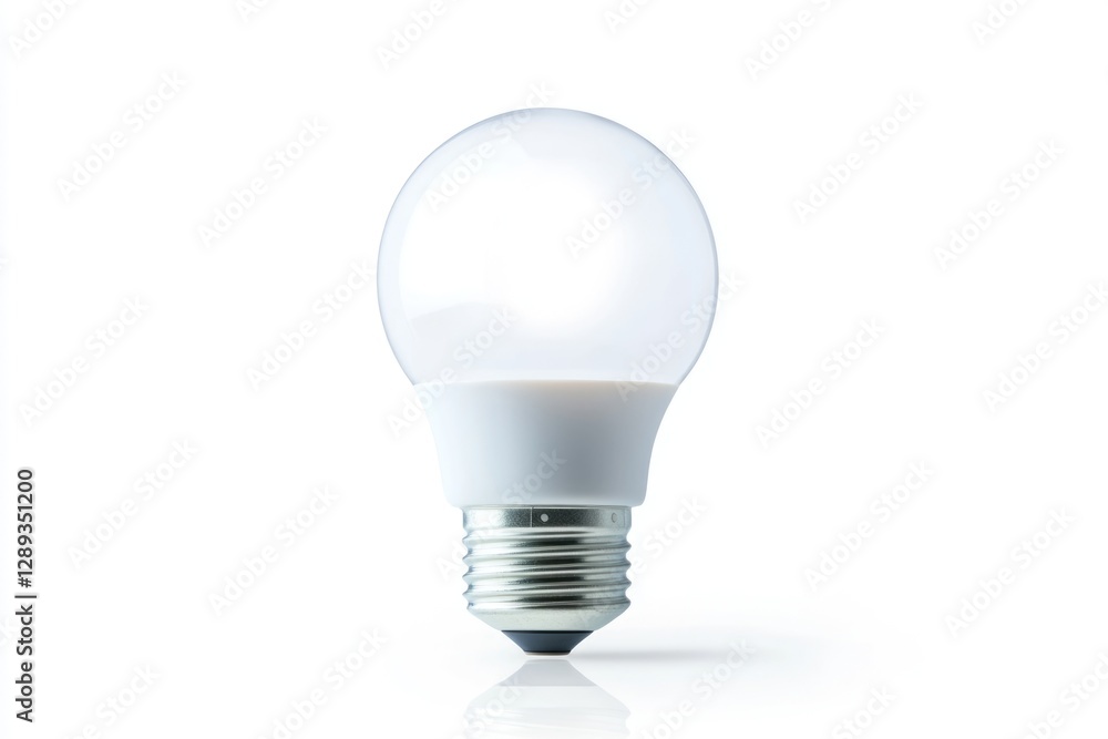 A single LED light bulb, bright white, with a frosted glass cover, isolated on a white background. A single LED light bulb, bright white, with a frosted glass cover, isolated on a white background.