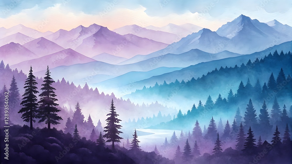 Fototapeta premium Misty Mountain Valley Landscape