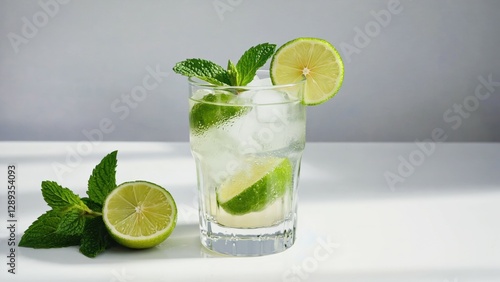 Wallpaper Mural A refreshing mojito cocktail with lime and mint on a white surface. Torontodigital.ca