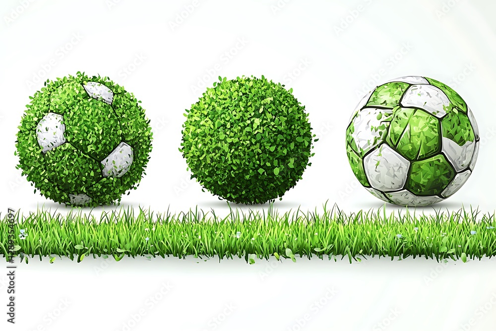 Fototapeta premium Eco-Friendly Soccer Balls on Grass