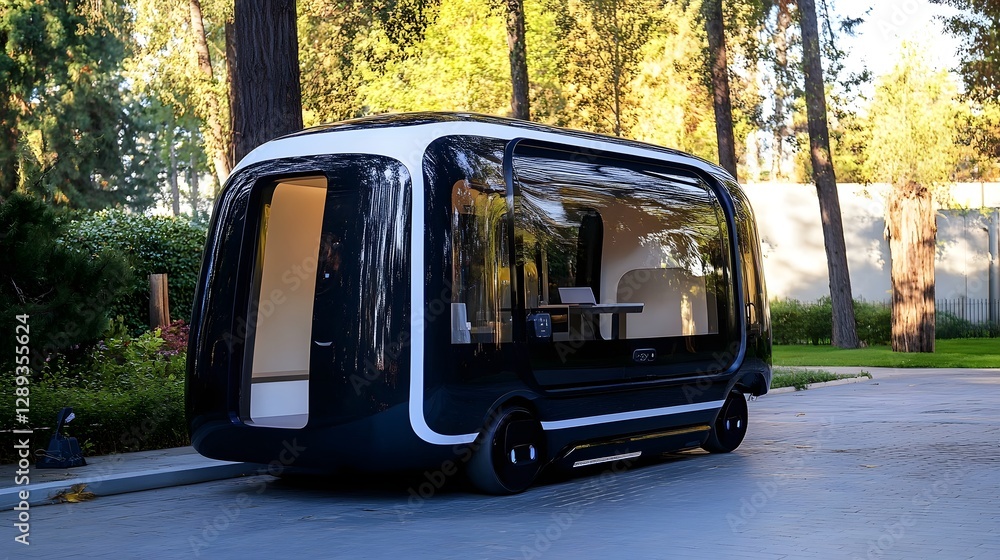 Fototapeta premium Autonomous Mobile Learning Pod AI Powered Self Driving Capsule for Future Education and