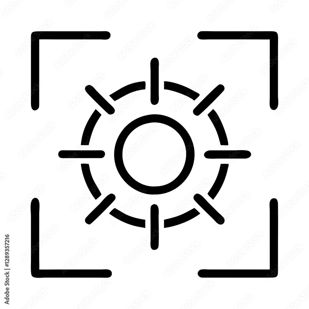 Sun focus icon in black outline style Sun focus icon in black outline style