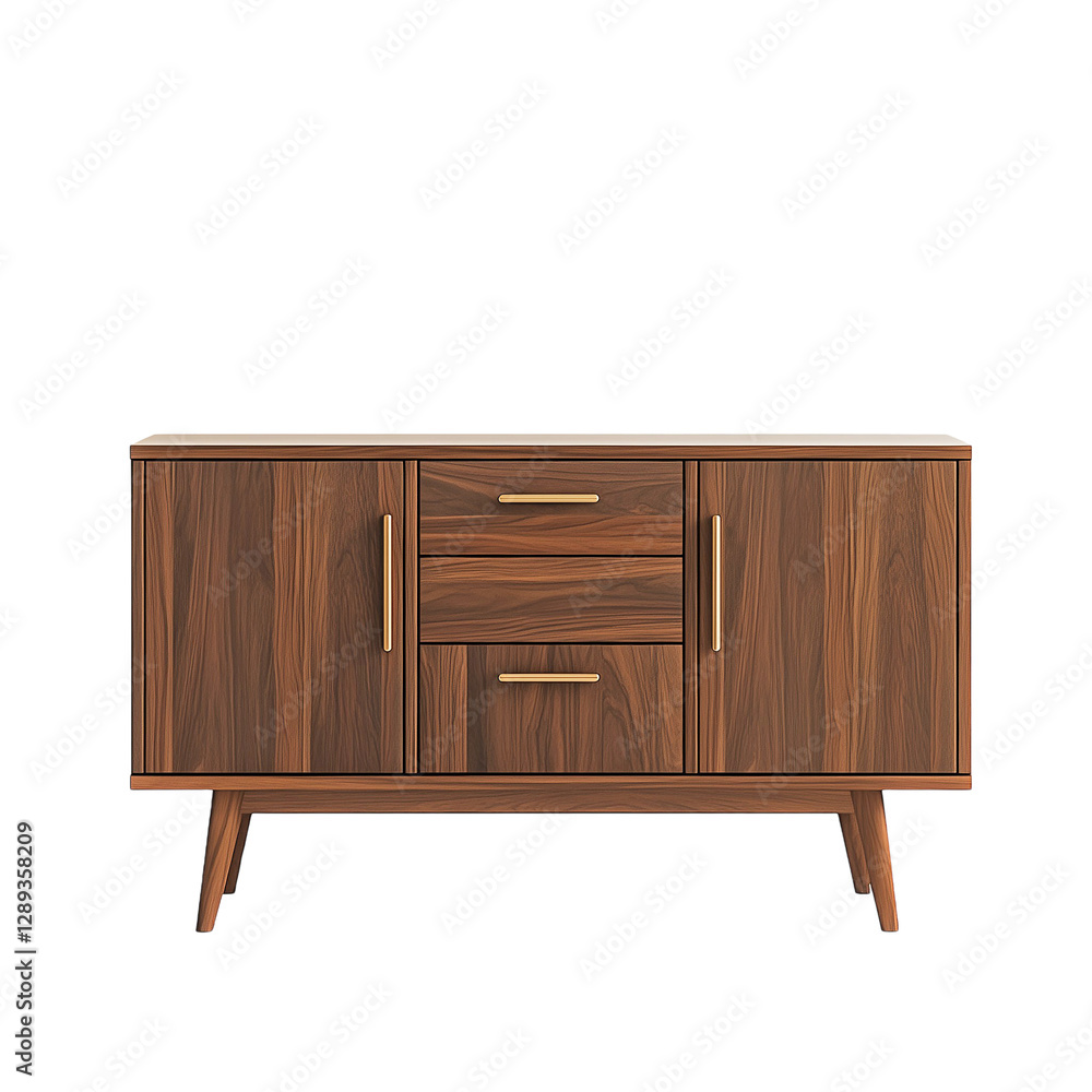 Dark Walnut Wood Dining Cabinet with Drawers and Doors, Stylish Home Storage Solution, Transparent Background Dark Walnut Wood Dining Cabinet with Drawers and Doors, Stylish Home Storage Solution, Transparent Background