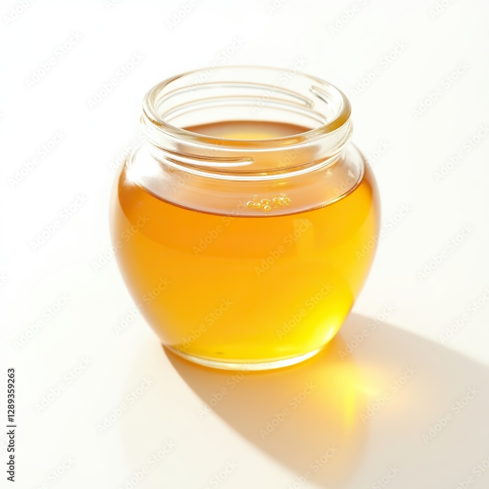 glass jar of light honey on white background glass jar of light honey on white background