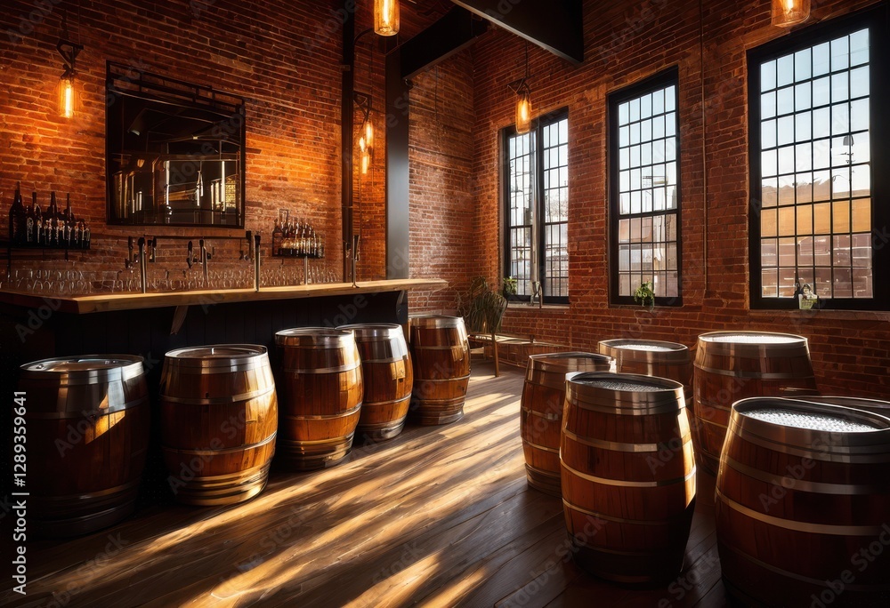 detailed exploration hops barrels craft brewery setting rich textures vibrant colors, beer, fermentation, grain, alcohol, brewing, equipment, distillation