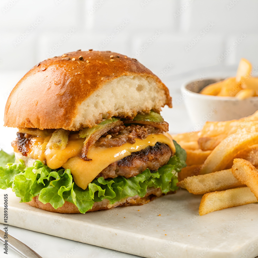 hamburger with french fries hamburger with french fries