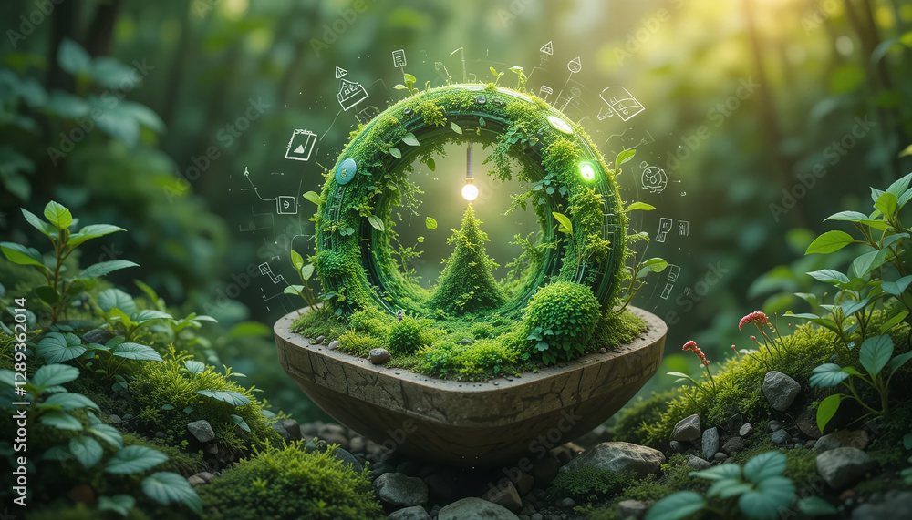 A conceptual image of sustainability, showcasing renewable energy, eco-friendly materials, and nature, symbolizing environmental responsibility and a green future. A conceptual image of sustainability, showcasing renewable energy, eco-friendly materials, and nature, symbolizing environmental responsibility and a green future.