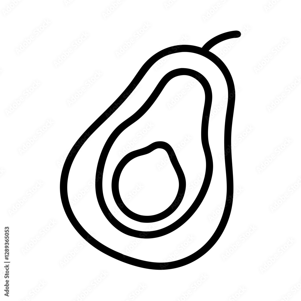 Avocado half icon in black outline style Avocado half icon in black outline style