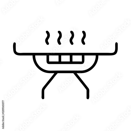 Barbecue grill icon with steam lines in black outline style