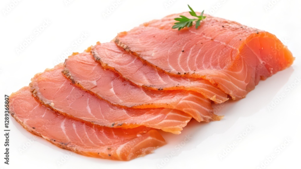 Smoked Salmon Slices on White Background