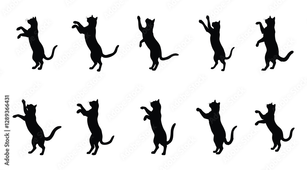 Jumping Cat Silhouettes Icon Set - Playful Kitten Vector Illustration Jumping Cat Silhouettes Icon Set - Playful Kitten Vector Illustration