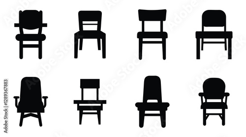  Chair Silhouette Icon Set - Furniture Vector Illustration