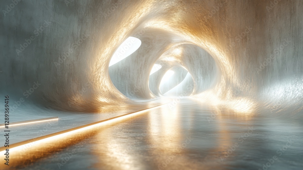 Obraz premium A futuristic interior tunnel with vibrant lighting and interesting shapes