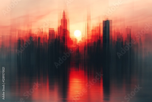 Abstract Sunrise Cityscape with Vibrant Colors