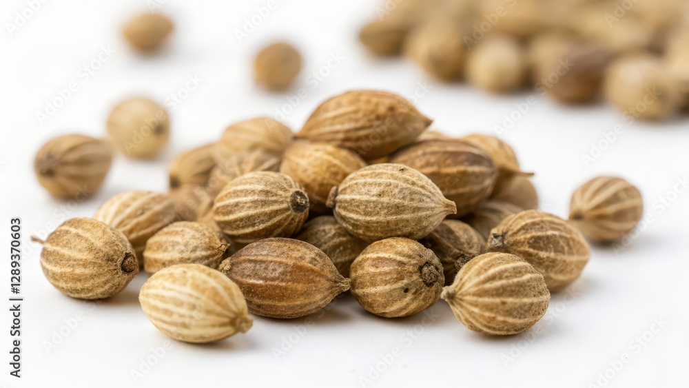 Coriander Seeds on White Background Coriander Seeds on White Background
