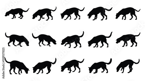 Sniffing Dog Silhouette Vector Set - Canine Tracking and Hunting Icons