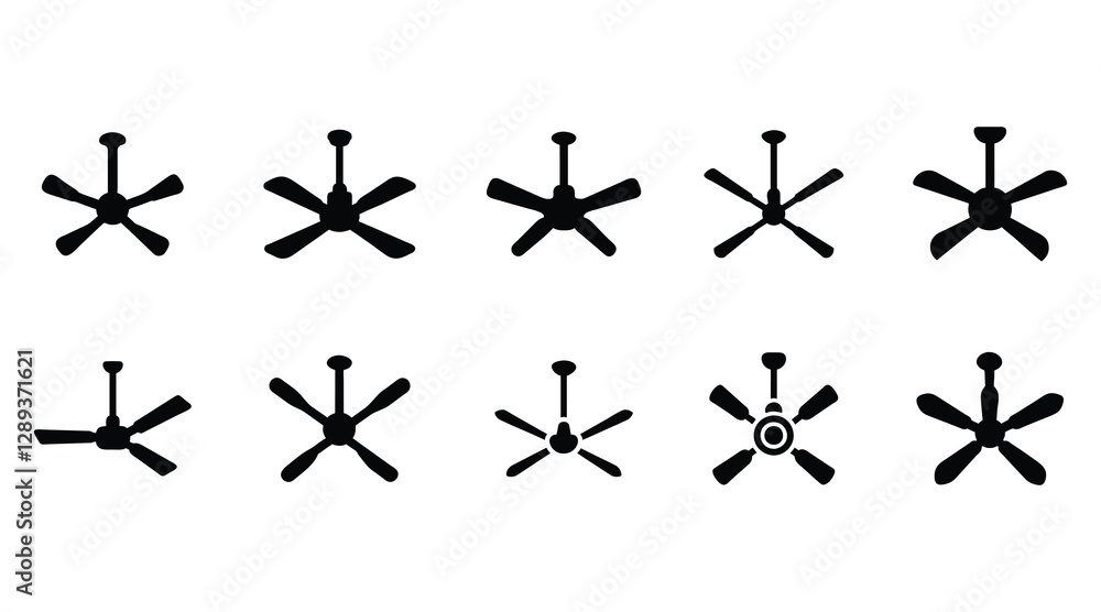 Ceiling Fan Silhouette Icons - Vector Fan Blade Illustrations Set Ceiling Fan Silhouette Icons - Vector Fan Blade Illustrations Set
