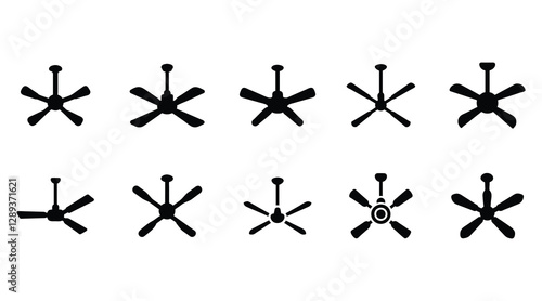Ceiling Fan Silhouette Icons - Vector Fan Blade Illustrations Set