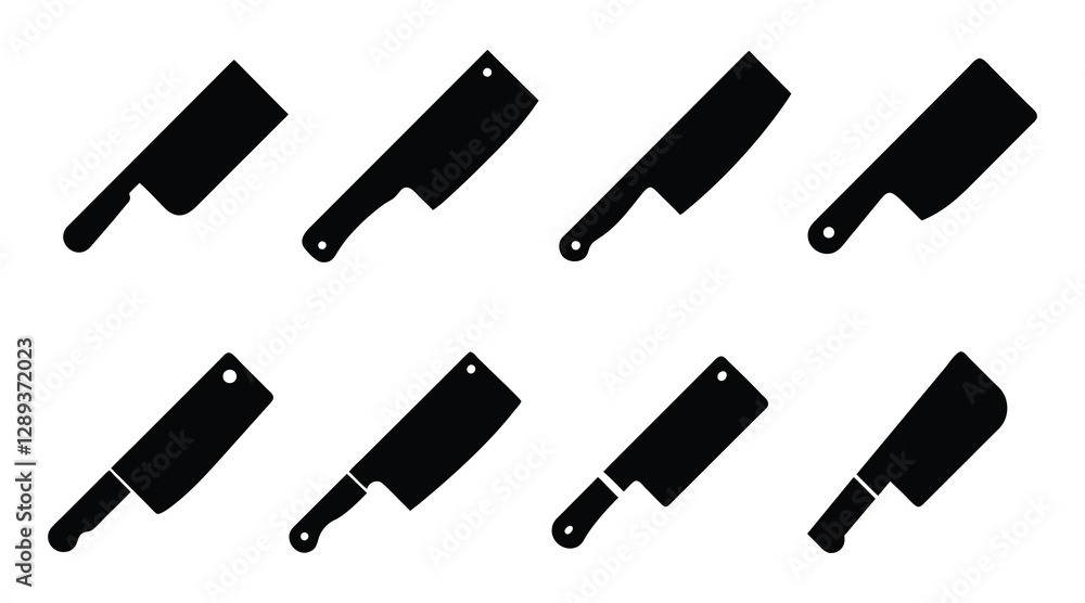 Butcher Cleaver Knife Silhouette Vector Icons Set Butcher Cleaver Knife Silhouette Vector Icons Set