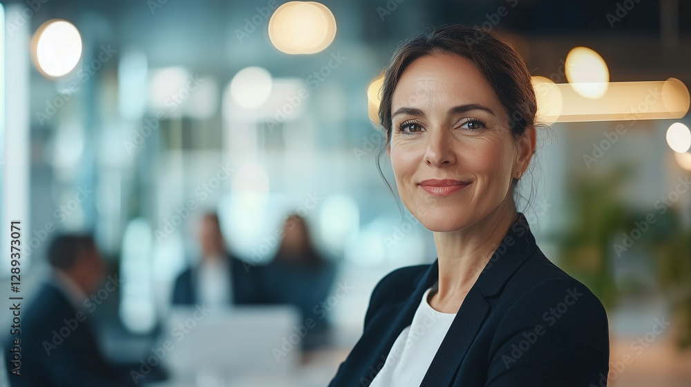 Confident Woman Manager Leading Team in Modern Office Setting Confident Woman Manager Leading Team in Modern Office Setting