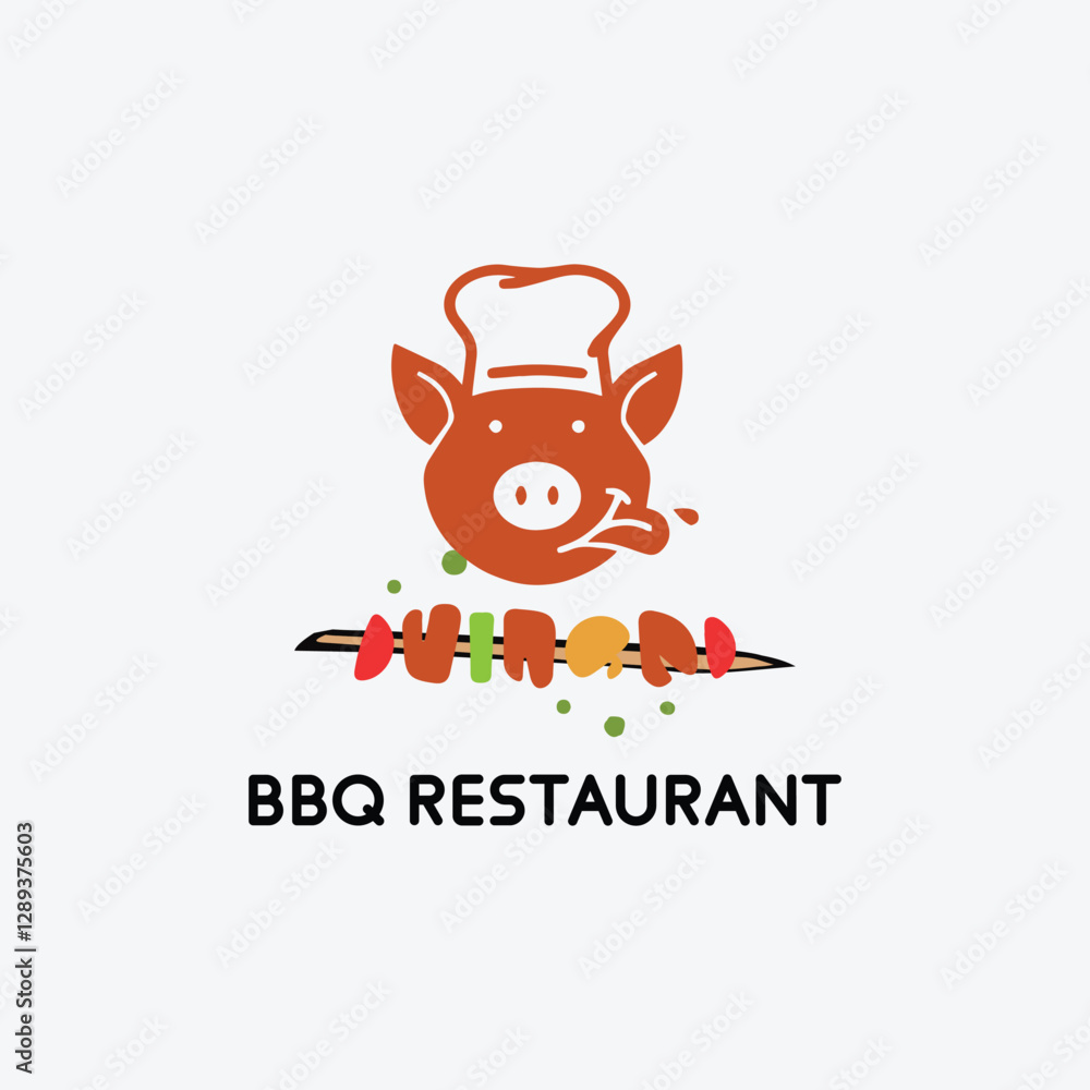 bbq pork, fork resaurant logo design vector bbq pork, fork resaurant logo design vector