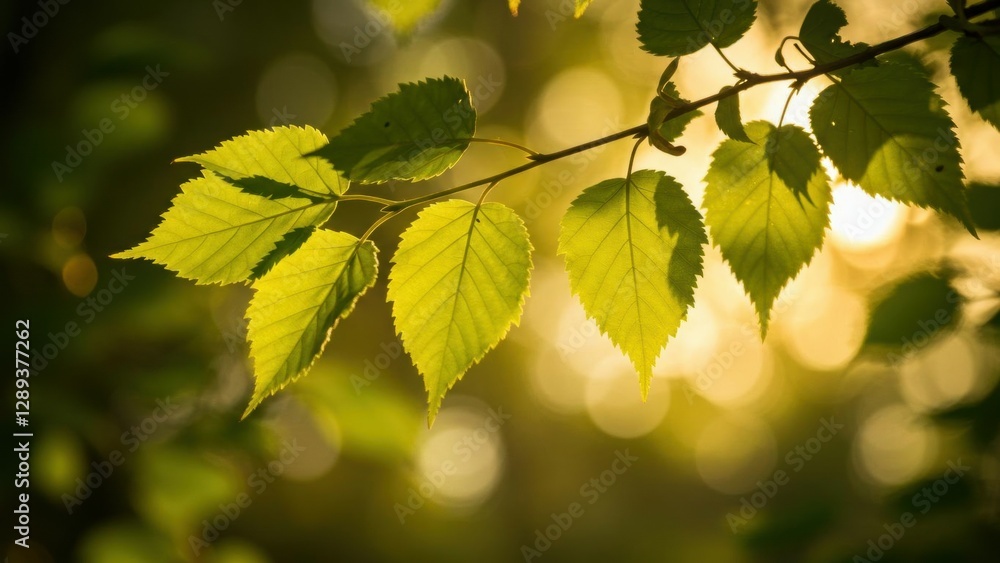 Lush green leaves illuminated by soft sunlight in a tranquil forest. Lush green leaves illuminated by soft sunlight in a tranquil forest.