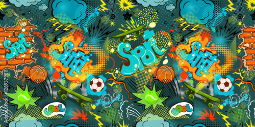 Seamless background street graffiti. hand drawing. Not AI, Vector illustration