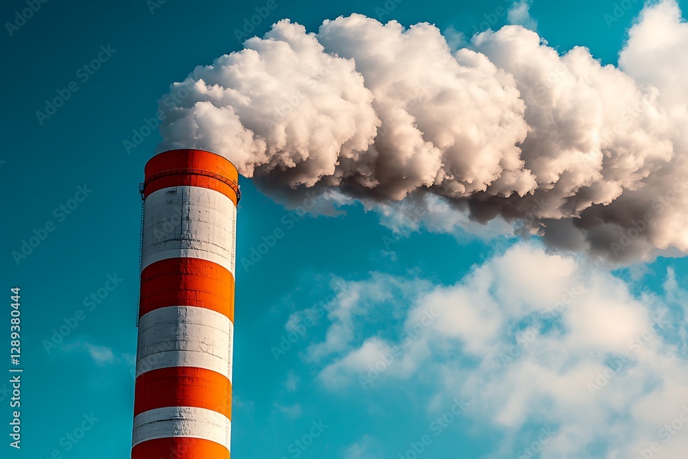 Industrial Chimney Emitting Smoke Against a Vibrant Sky Industrial Chimney Emitting Smoke Against a Vibrant Sky