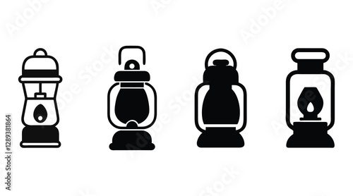 Vintage Kerosene Lantern Icon set Vector Illustration